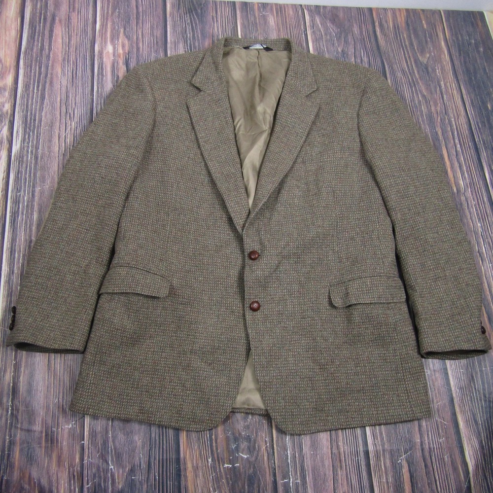 J.G. Hook Sport Coat Mens 44 Brown Herringbone‎ Wool Suede Elbow Patch Blazer